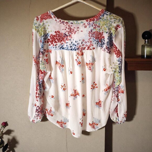 Lucky Brand Floral Peasant Blouse Boho Top White Multicolor – Size L - Picture 3 of 11